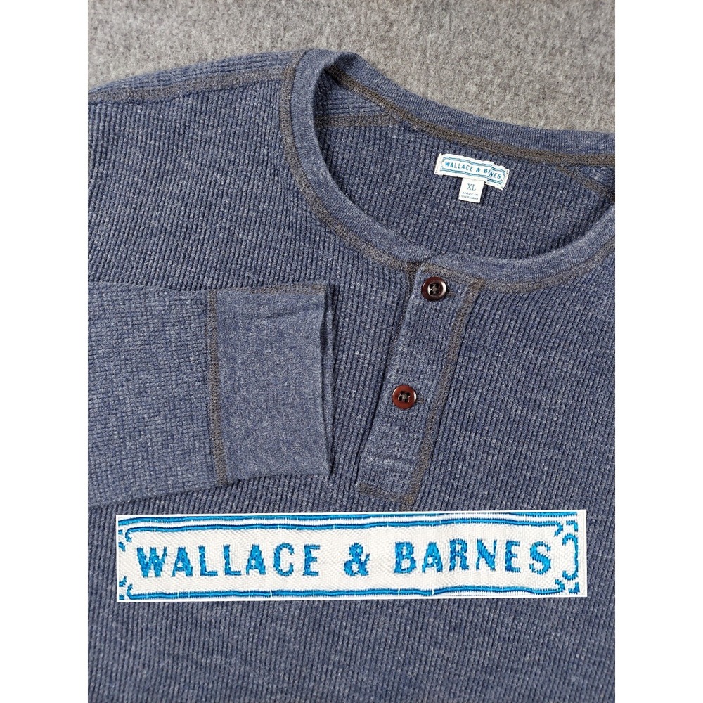 Wallace and Barnes Henley Shirt Mens XL Blue Waffle Knit Thermal Pullover Casual